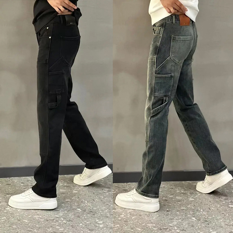 2025秋季新款欧货复古直筒牛仔裤男潮流宽松休闲裤微阔黑色阔腿裤
