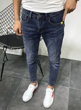 网红社会人修身型精神小伙牛仔裤