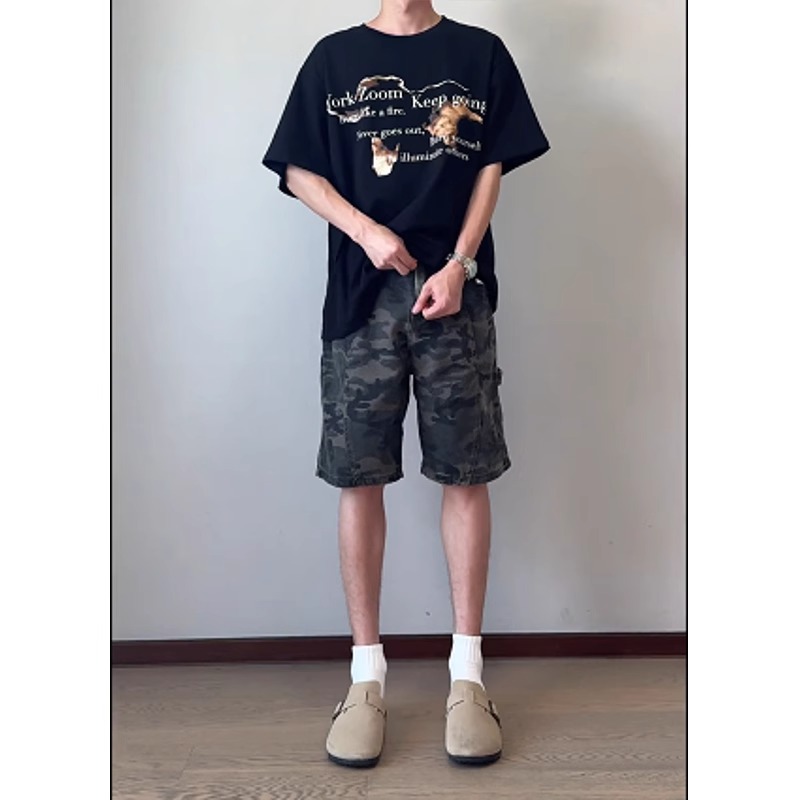 短裤男美式夏季薄款高街休闲裤潮流宽松潮牌运动裤高街百搭五分裤