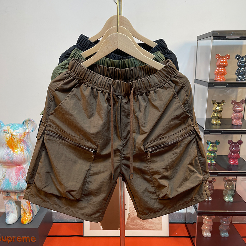 夏季户外速干工装短裤拉链多口袋中裤宽松直筒五分裤透气沙滩裤子