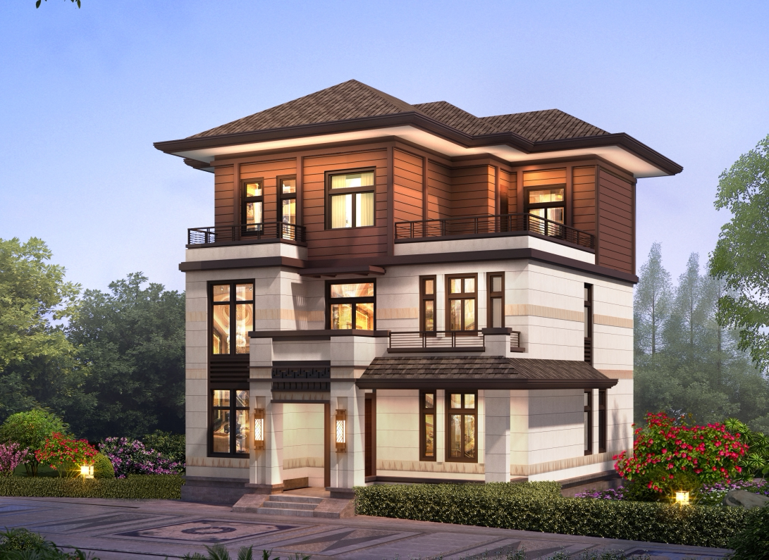 农村自建房设计图纸三层中式别墅设计效果图平面布局施工图坡屋顶