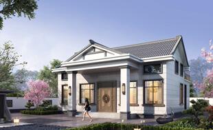 一层带阁楼一层别墅设计图纸一层住宅一层小别墅四合院设计中式风