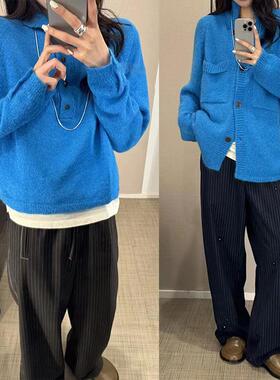 亏清法式小众 2025早春时尚羊驼混纺半高领克莱因蓝显白插肩毛衣