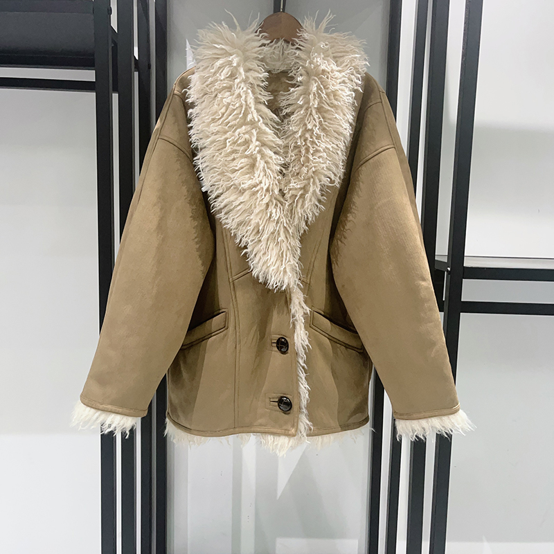 法式 2025秋冬新款 街拍毛绒领翻皮宽松正反两穿保暖女士马甲外套