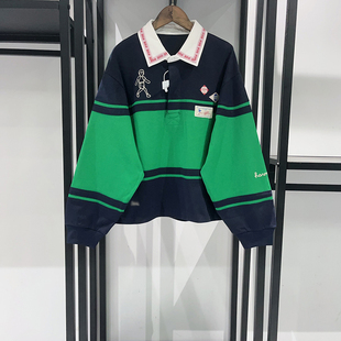 纽约设计少量好货清仓学院派运动男孩章仔刺绣拼色套头T恤POLO衫