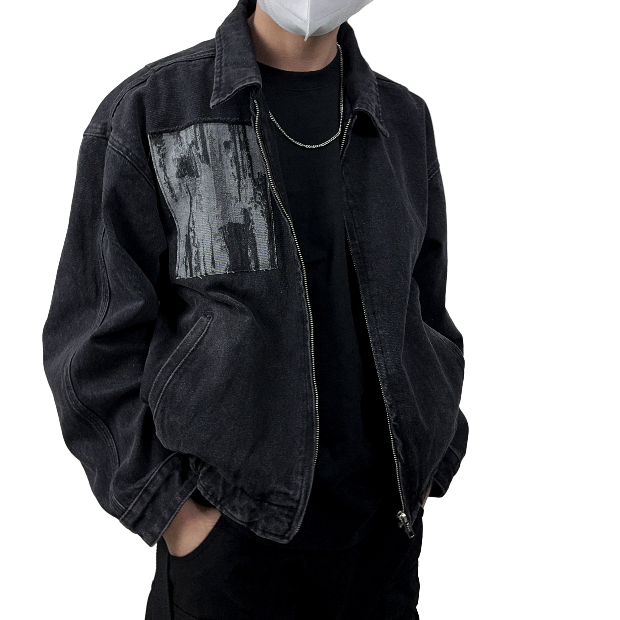 FLEE BASEMENT 小众cleanfit短款夹克水洗做旧毛边破坏牛仔外套男