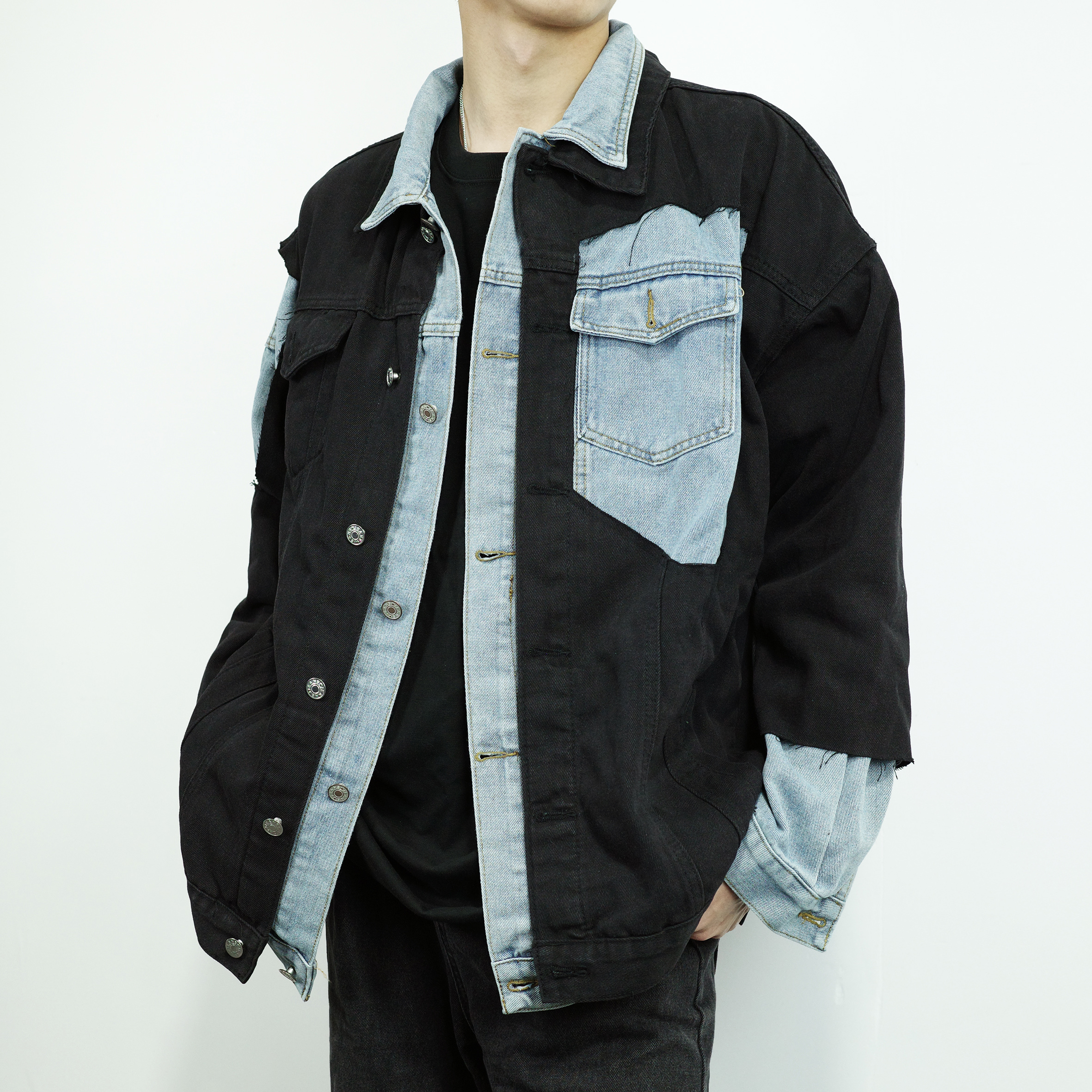 剪裁两件拼接remake牛仔夹克