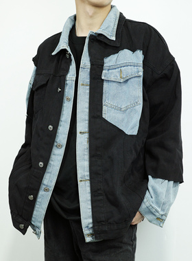 FLEE BASEMENT remake小众剪裁两件拼接破坏厚实秋冬牛仔夹克外套