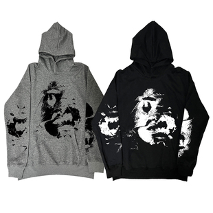 FLEE BASEMENT 美式复古重磅印花连帽卫衣男女宽松情侣帽衫外套