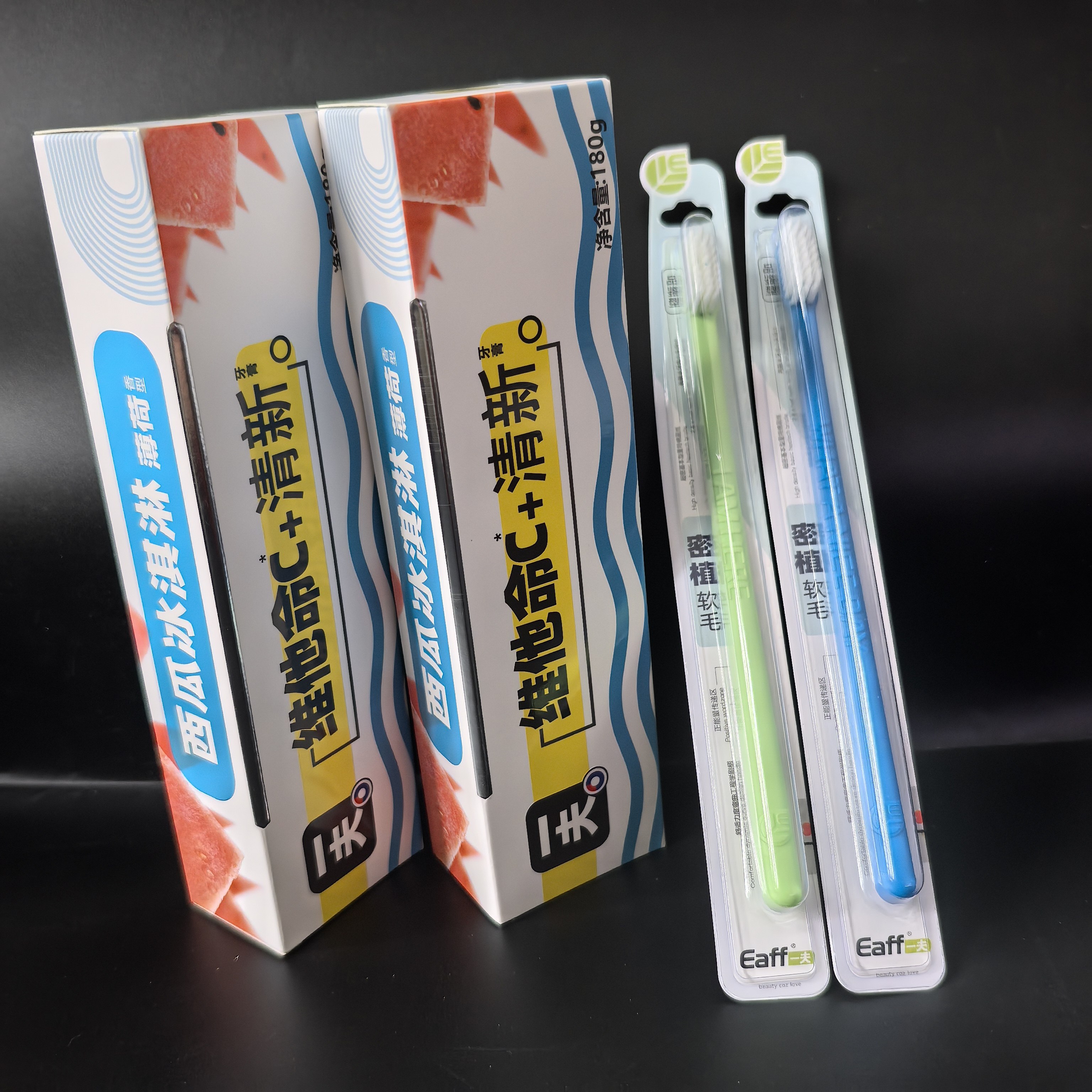 Eaff一夫一井牙膏维C清新西瓜冰淇淋木糖醇薄荷180克2盒送2支牙刷