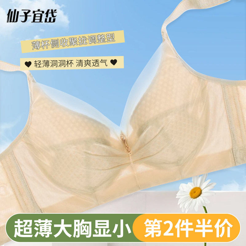 仙子宜岱有钢圈薄杯侧收大胸显小内衣调整型防下垂大码女胸罩
