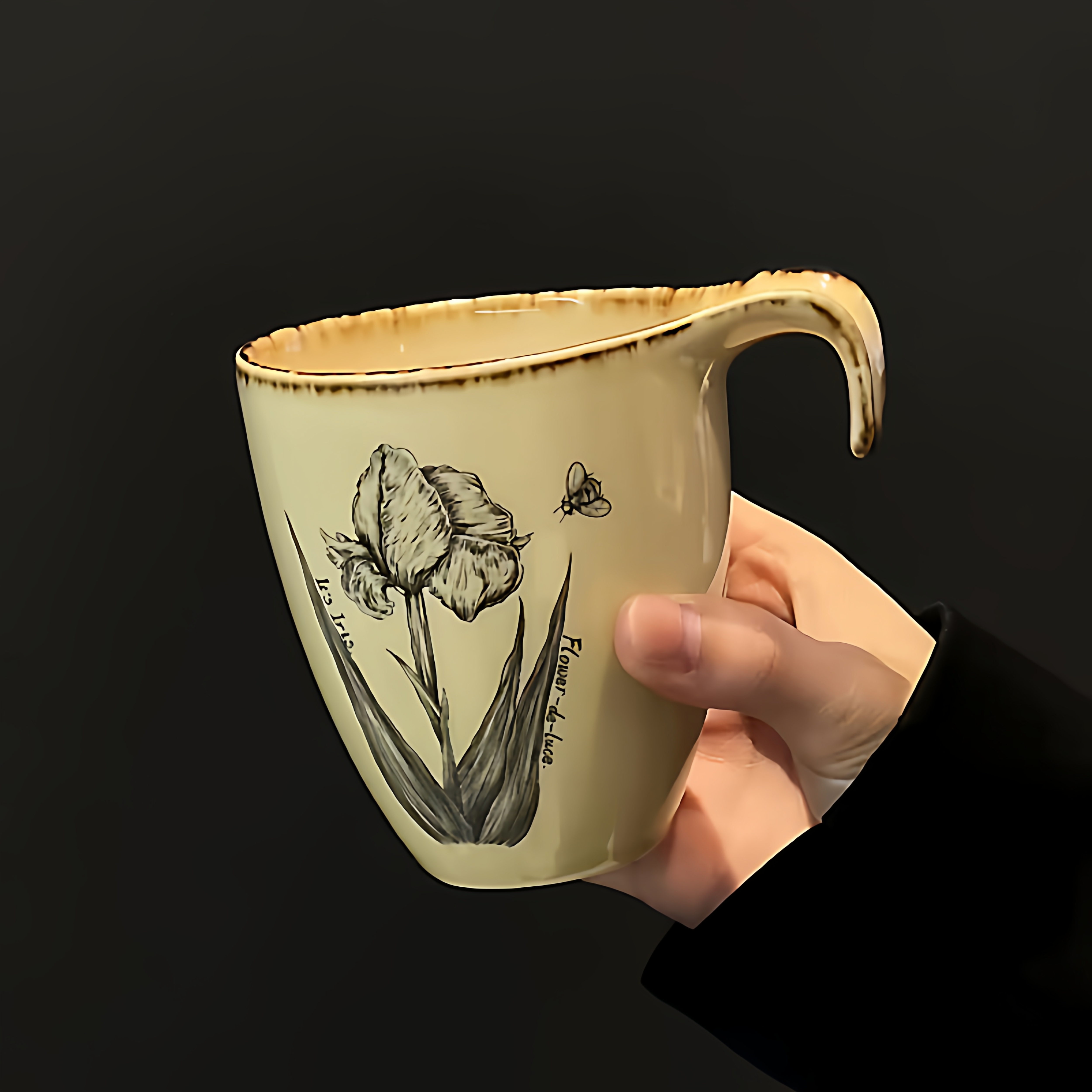 复古花卉马克杯陶瓷家用喝水杯子上班族咖啡杯早餐专用牛奶燕麦杯