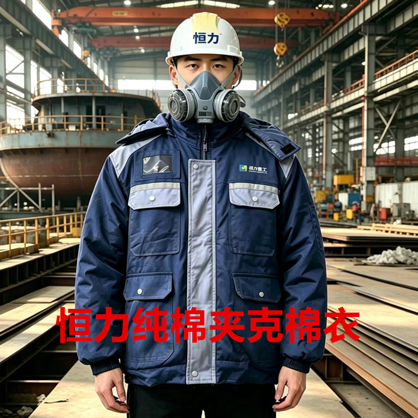 恒力重工作服纯棉夹克棉袄加厚春秋电焊造船耐磨工装防寒大连发货