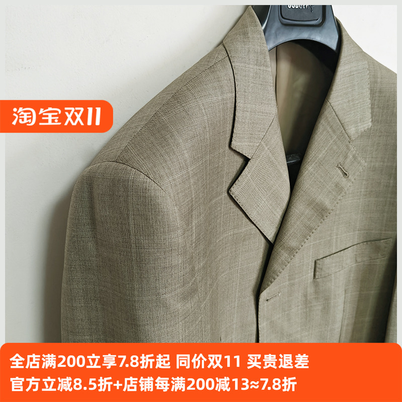 吉家180B190A精纺毛料时尚格纹便西服抗皱休闲男士羊毛单西装外套