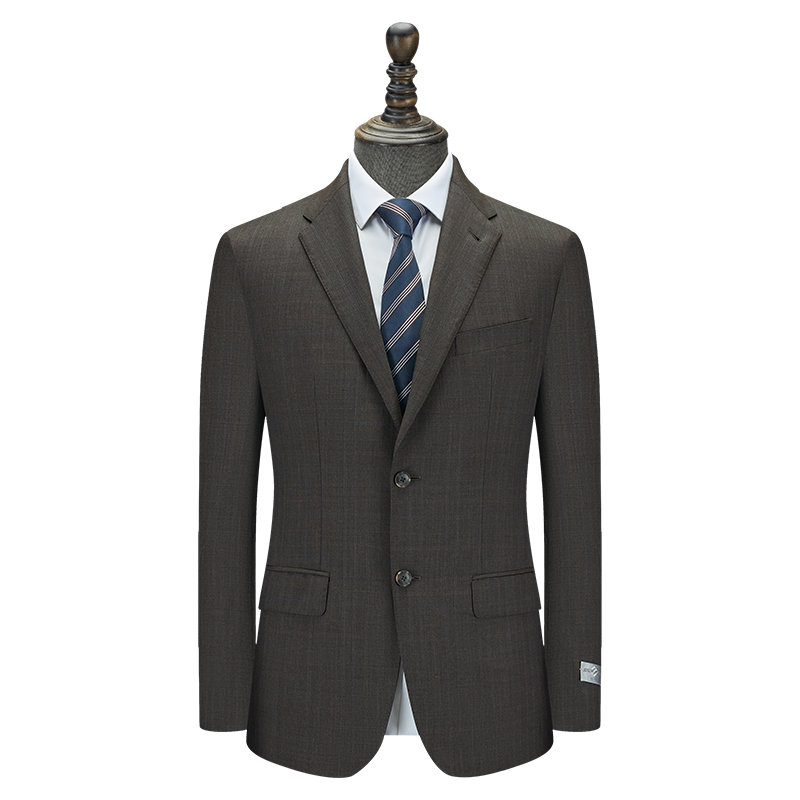 【堡家】四季款商务男士格纹纯羊毛半麻衬西服套装上衣毛料西装