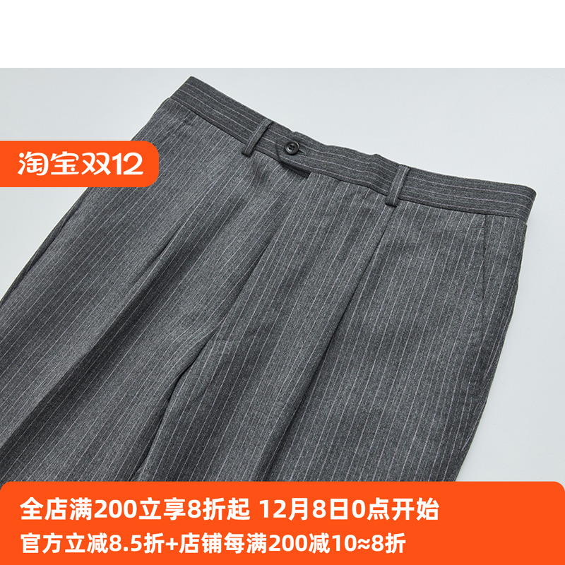 羊毛西裤条纹毛料 95%羊毛抗皱中年商务男单长裤子