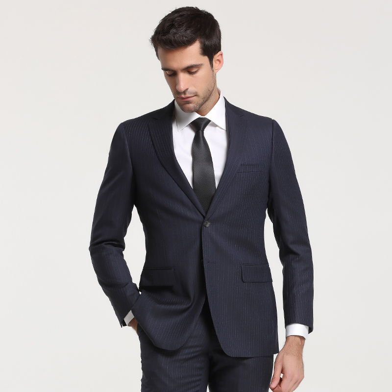 【吉家】商务男士套西正装条纹毛料西服套装上衣纯羊毛西装外套