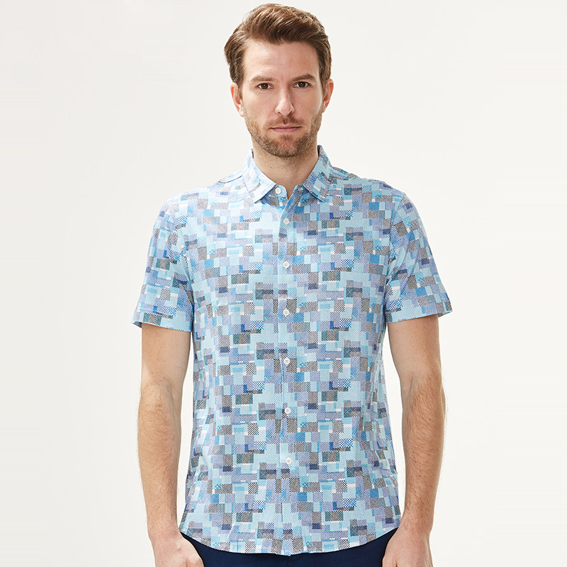【凉感丝光棉】夏季男士短袖纯棉针织衬衣柔软弹力丝光棉衬衫旅游