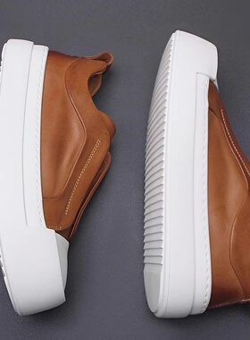 帕达索男鞋百搭厚底增高鞋透气休闲鞋2026新款一脚蹬乐福鞋250708