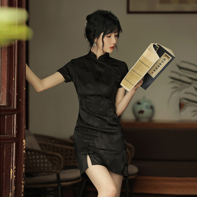 국가 동향 개선 치파오 젊은 스타일 2024 새로운 여름 고대 중국 스타일 짧은 소녀 드레스