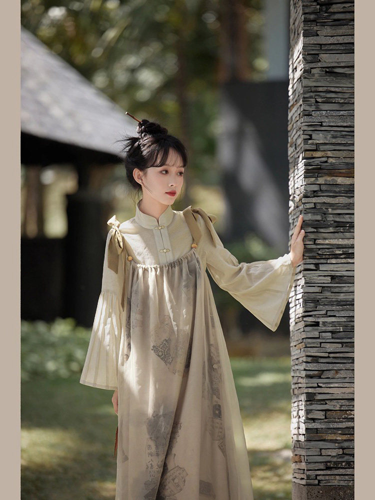 2024 여름 복고풍 선 요정 정신 국가 스타일 개선 HANFU 여성 한 요소 서스펜더 스커트 정장 초가을 새로운 중국 스타일