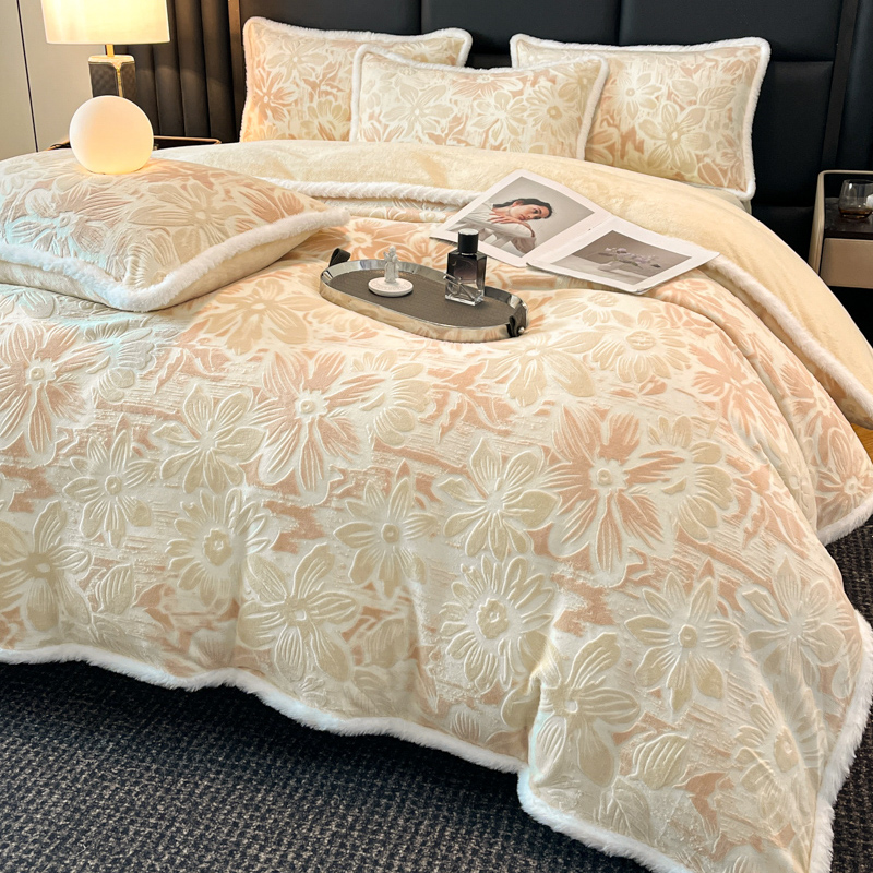 雕花牛奶绒四件套加厚床单床笠款