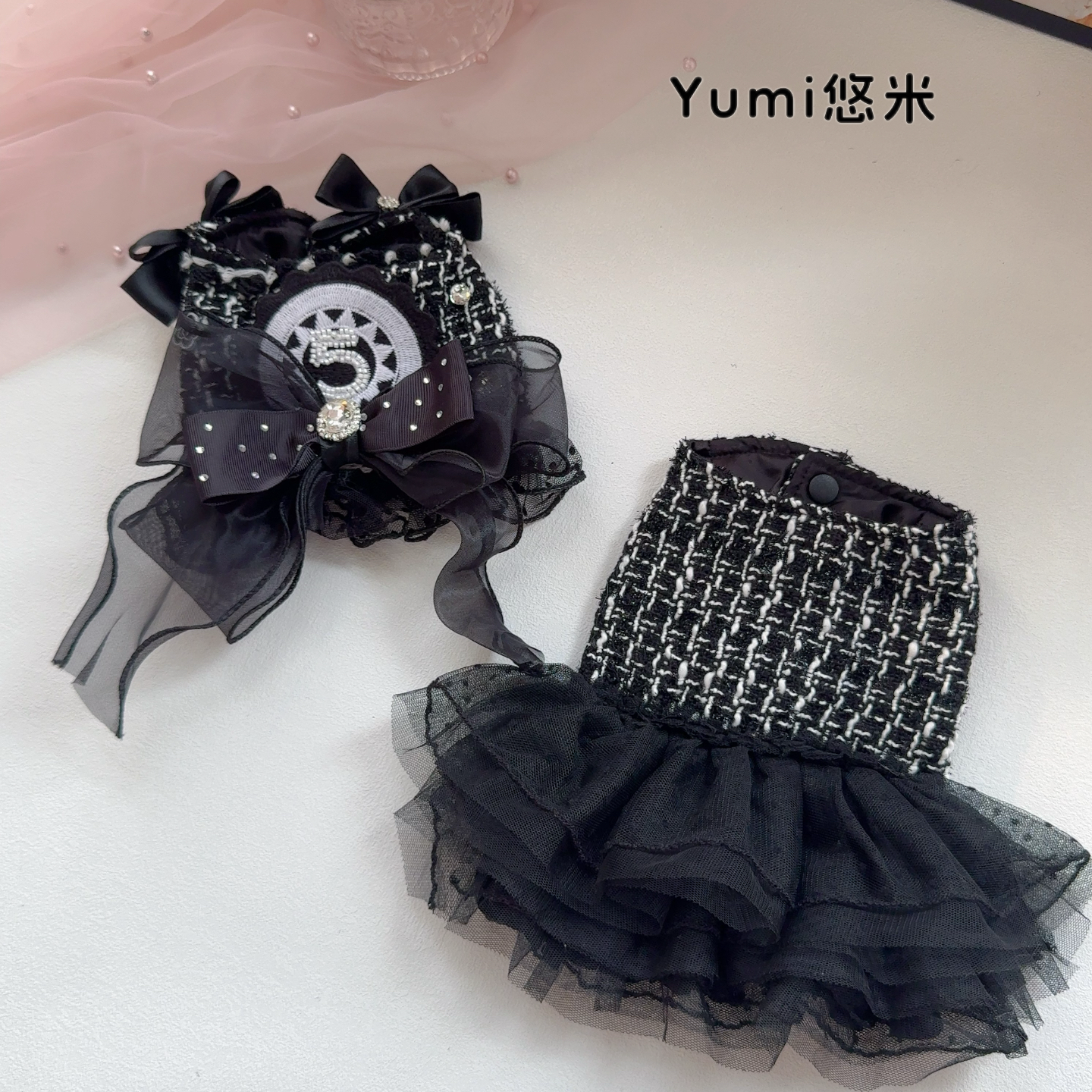 YumiPaws宠物狗狗衣服小香套装甜酷风黑色礼服走秀小型犬秋冬泰迪