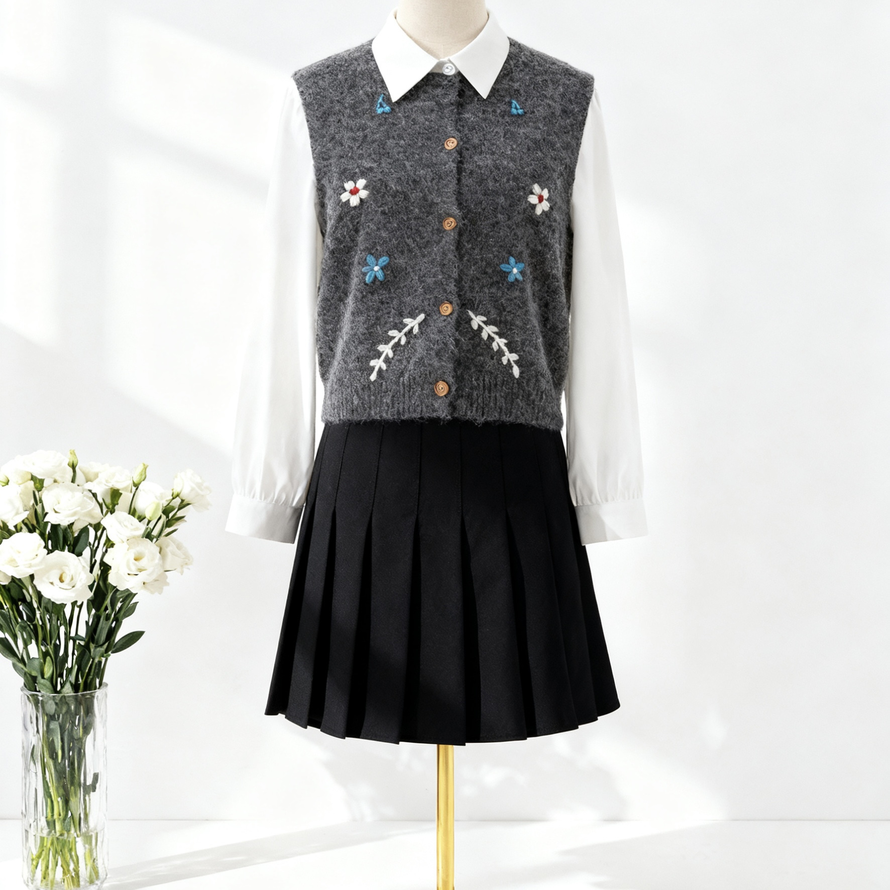 韩系2026新款软糯刺绣花朵针织衫