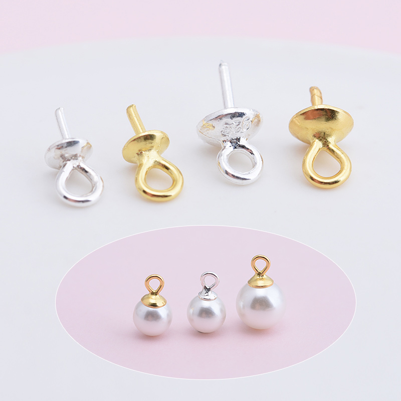 纯银伞形粘头扣珍珠手工DIY材料