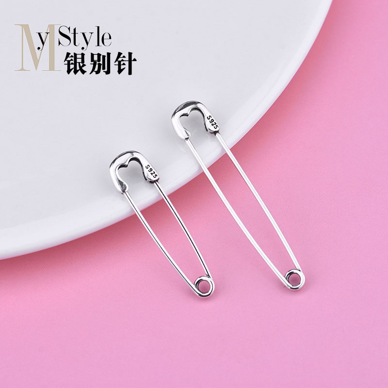 S925纯银复古做旧心形别针连接扣 毛衣胸针diy饰品材料配件