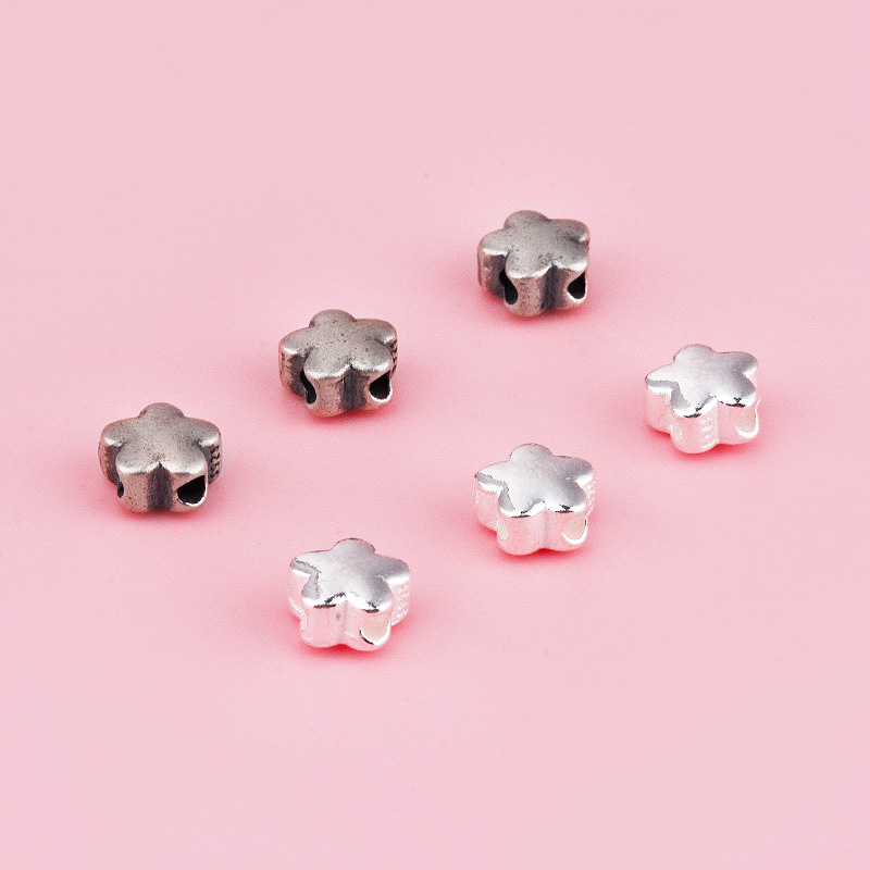 S925纯银泰银复古光面花朵隔珠文玩佛珠隔片垫片水晶串珠配件材料