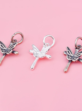 S925纯银复古蝴蝶十字架挂件珍珠手链项链吊坠DIY手工串珠银配件