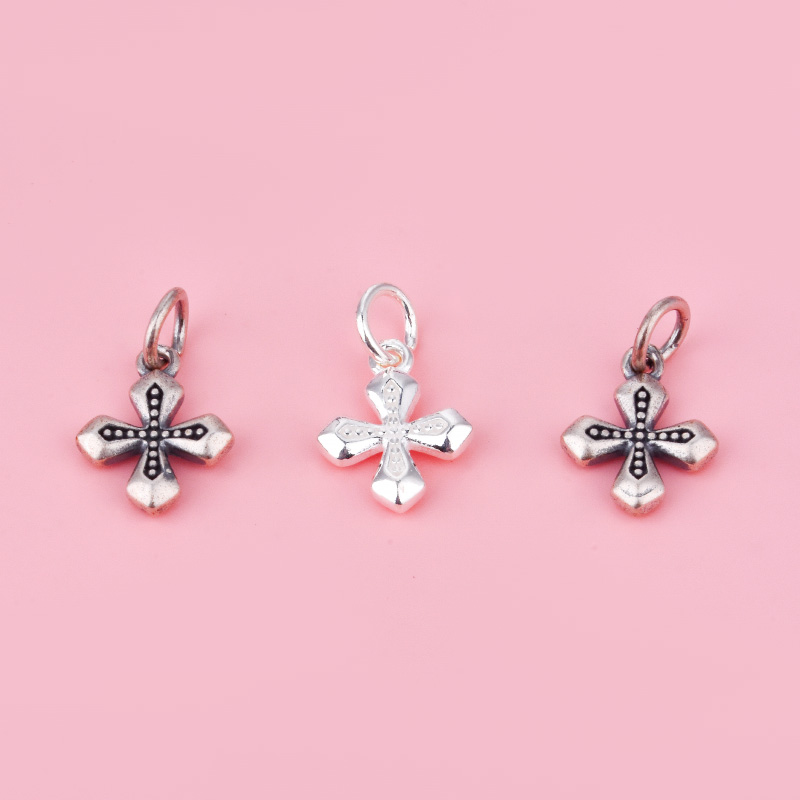 S925纯银十字架挂件吊坠手工diy手链项链耳环首饰品配件银饰材料