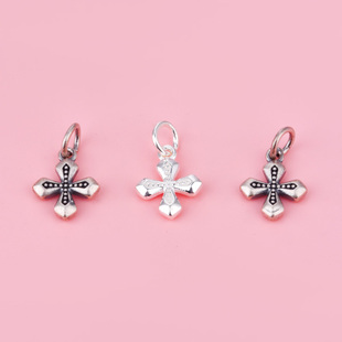 S925纯银十字架挂件吊坠手工diy手链项链耳环首饰品配件银饰材料
