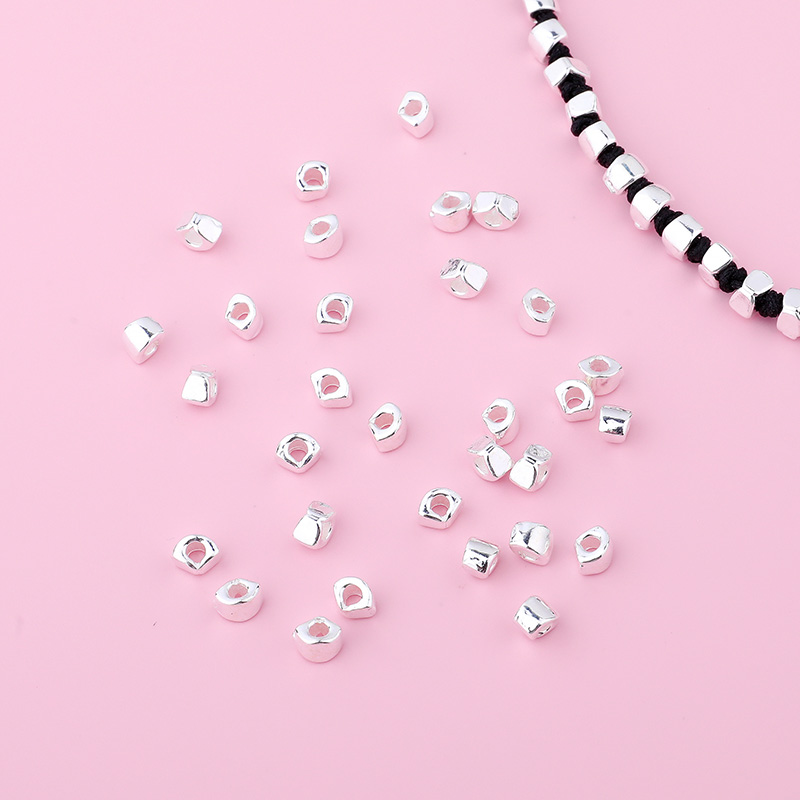 925纯银光面多面切角方块珠子隔珠 碎银几两 手串DIY饰品配件