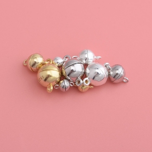 925纯银磁铁扣珍珠扣 光面球形磁铁吸扣 DIY手链项链双环磁性扣子