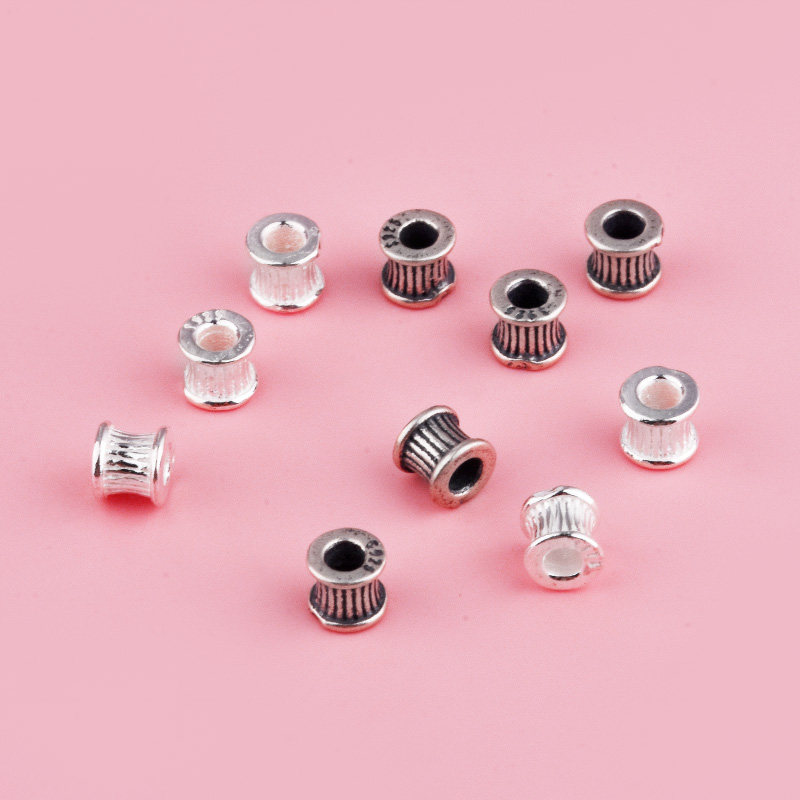 S925纯银复古银珠子盘缠隔珠编织水晶手绳串珠项链手工diy银配件