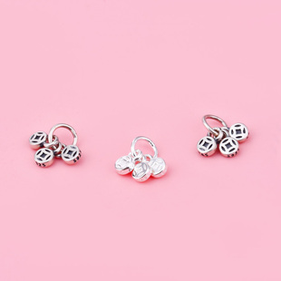 项链挂件坠子首饰配饰s925纯银连体铜钱迷你吊坠新款饰品diy配件