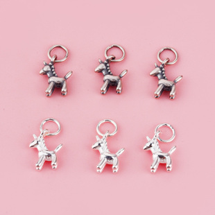 S925纯银可爱小马驹吊坠水晶珍珠手链编绳串珠耳饰品diy配饰木马