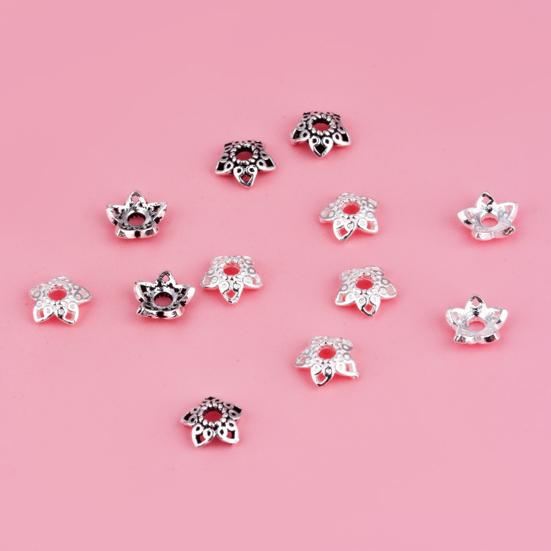 S925纯银泰银五角星花托DIY手链串珠花帽隔珠饰品配件银色珠托