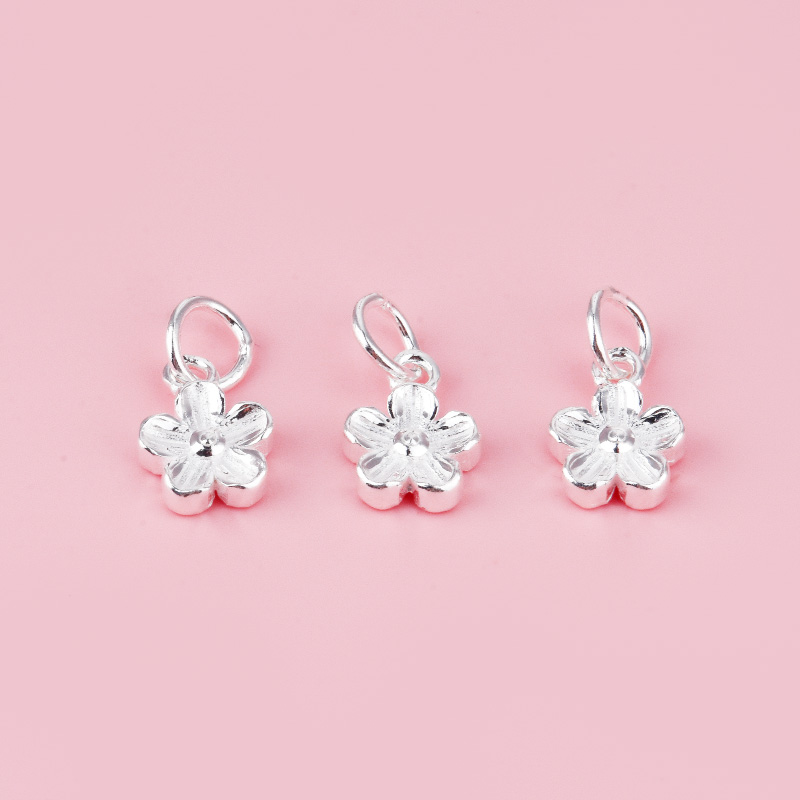 足银S999纯银小花吊坠实心桃花挂件坠子diy手链串珠编绳银饰配件