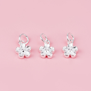 足银S999纯银小花吊坠实心桃花挂件坠子diy手链串珠编绳银饰配件