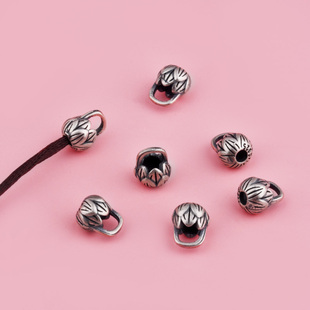 S925纯银包线扣编绳DIY收尾扣复古莲花吊坠挂绳尾扣手绳连接配件