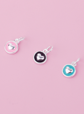 日韩版s925纯银滴胶滴油爱心圆牌吊坠 DIY吊坠手链项链挂坠