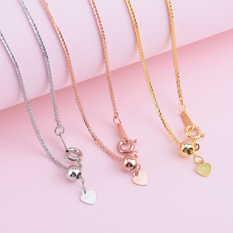 S925纯银镀金项链 伸缩肖邦链 百搭可调节链 单链裸链锁骨链