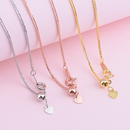 S925纯银镀金项链 伸缩肖邦链 百搭可调节链 单链裸链锁骨链