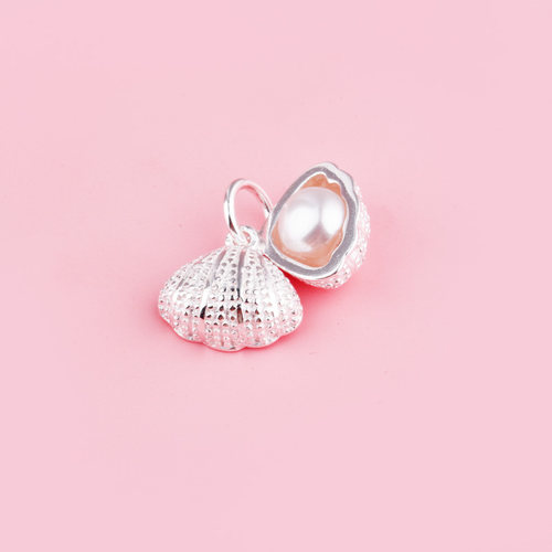 S925纯银贝壳珍珠吊坠手链项链编绳手工DIY串珠贝壳坠子银饰挂件