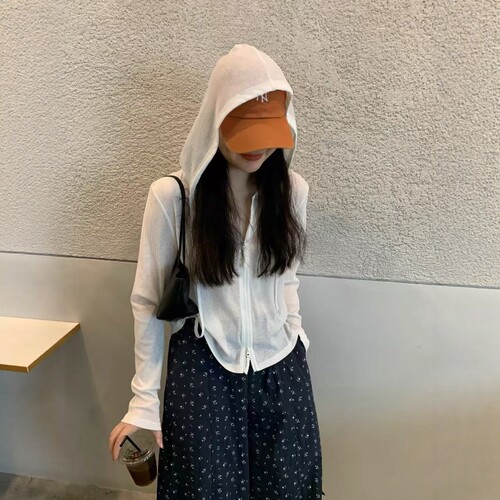 one seven韩系连帽拉链开衫长袖T恤女2026夏防晒休闲简约百搭上衣