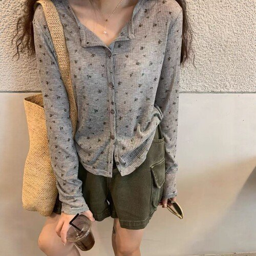 one seven韩系碎花长袖薄款开衫女2026夏轻薄透气防晒衣空调罩衫