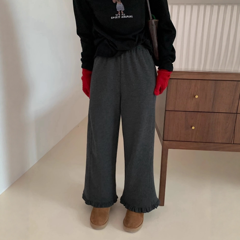 显瘦百搭木耳边加绒直筒九分裤女